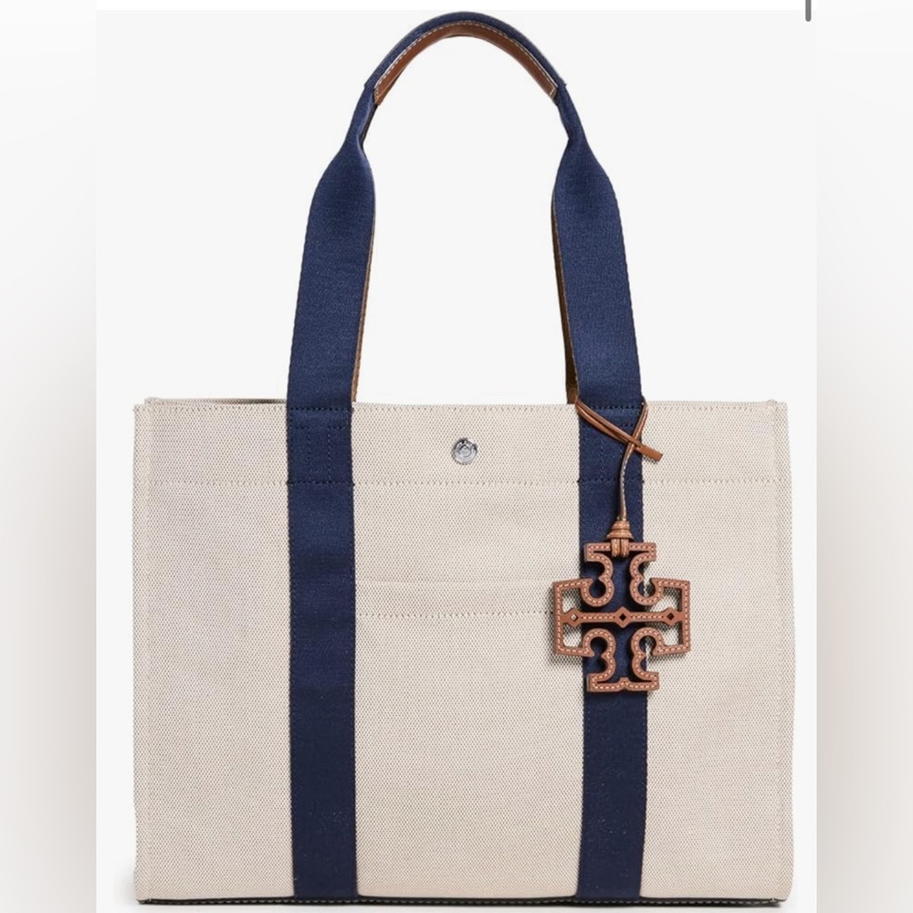 Tory Burch Tory Tote in Natural and Navy